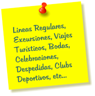 Lineas Regulares, Excursiones, Viajes Turísticos, Bodas, Celebraciones, Despedidas, Clubs Deportivos, etc...